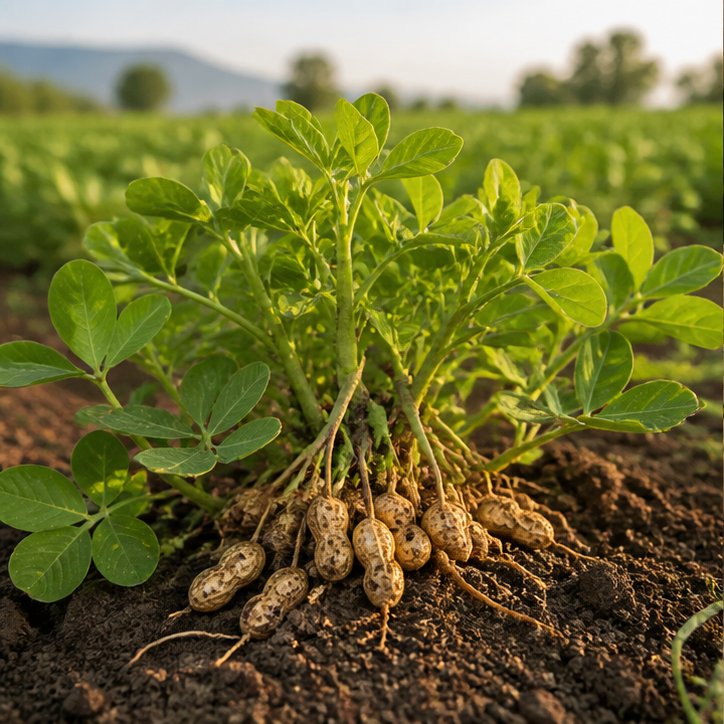 Healthy peanut plants growing in the field